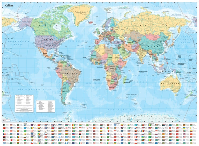 Collins Large World Wall Laminated Map (70 x 91.5 cm) : Laminated Map with Flags, Perfect for Classroom, Office and Home - 9780008712587